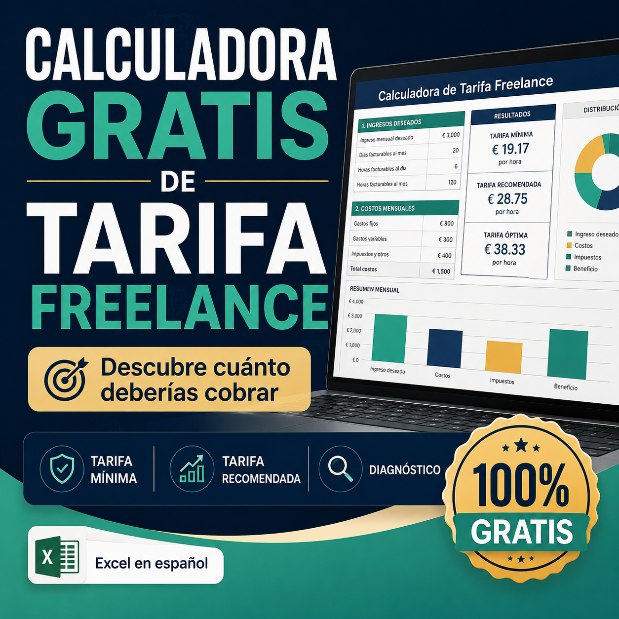 Portada de la Calculadora Gratis de Tarifa Freelance en Excel